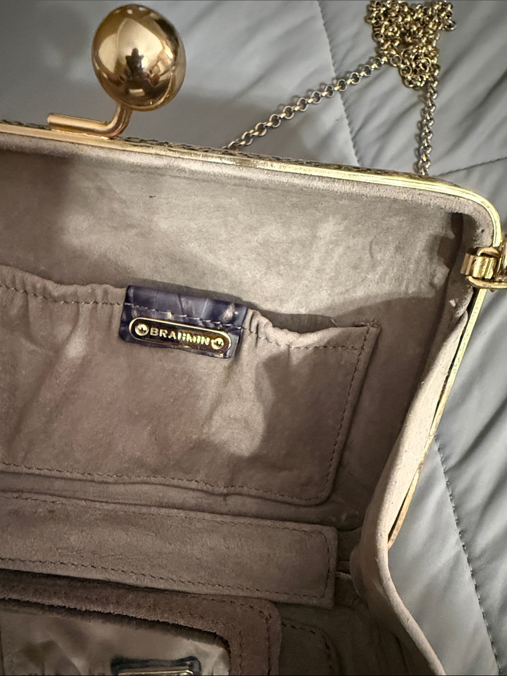 Brahmin Purple Croc-Embossed Gold-Trim Frame Bag with Chain - Picture 2 of 3